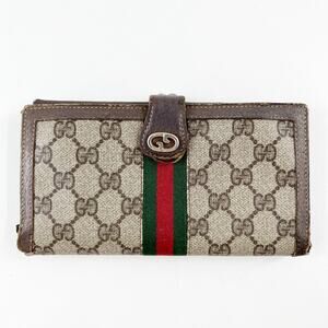 Gucci Vintage GG Supreme Web Long Trifold Wallet French Purse Brown